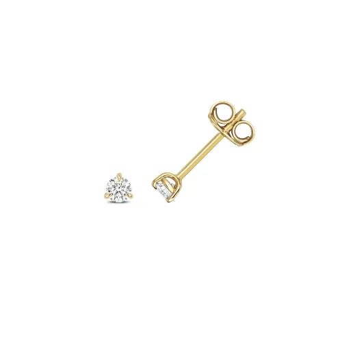 Diamond 3 Claw Earring Studs 0.020ct. 18ct Yellow Gold